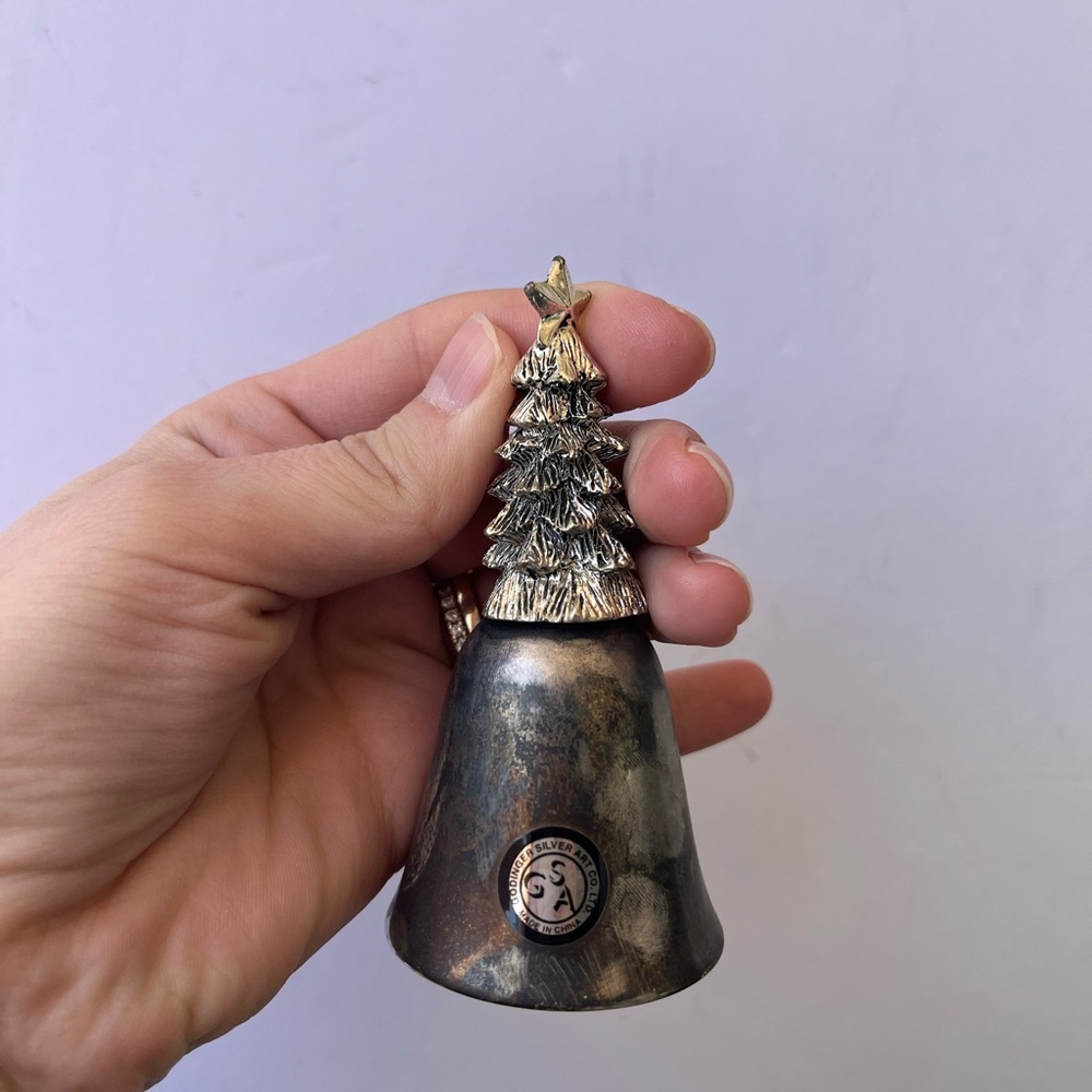 Vintage Christmas 1998 Silver Plated Christmas Tree Bell Decor AS IS